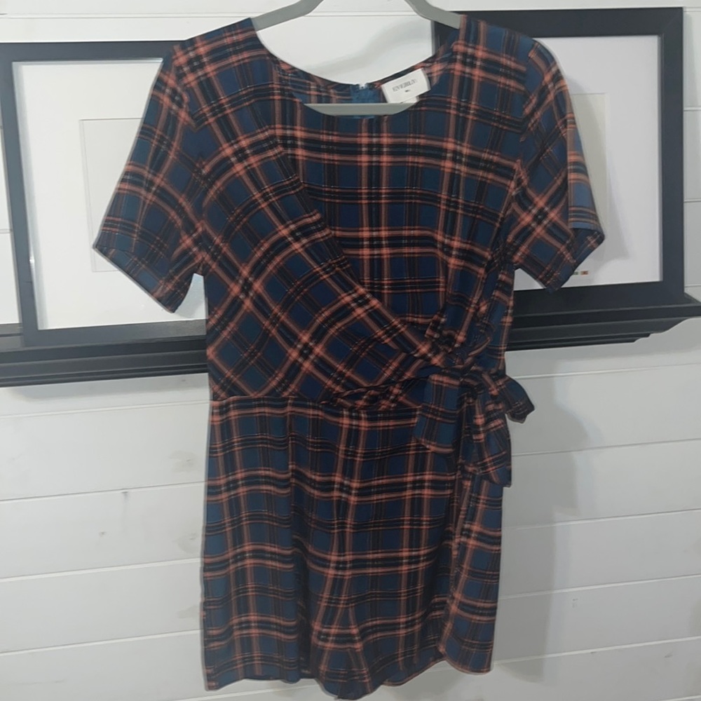 EVERLY PLAID SHORTS ROMPER WITH POCKETS• SIZE LARGE